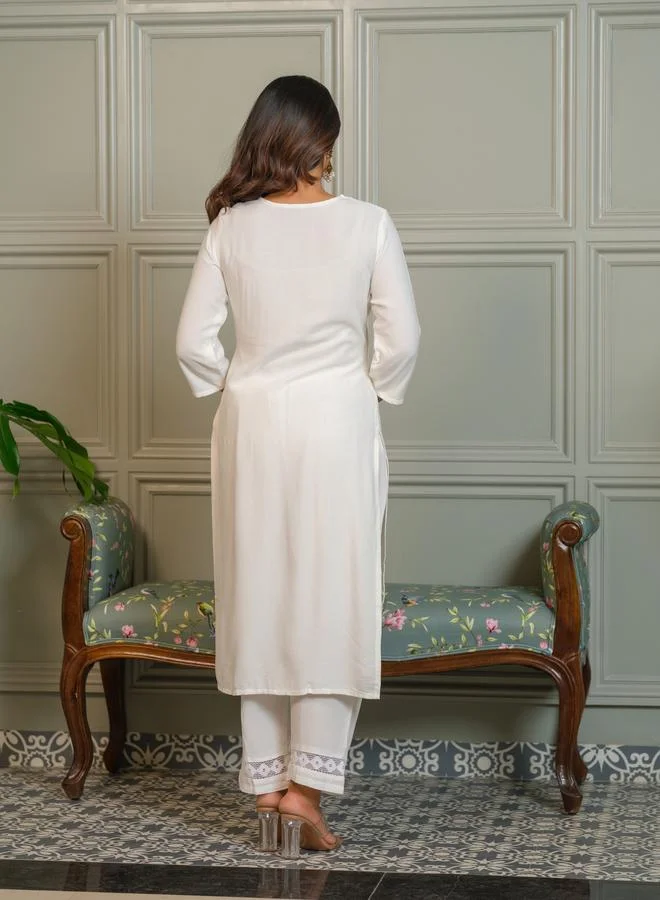 Dw  Women Embroidered Straight Kurta and Trousers Co-Ords for Women | Best Price UAE